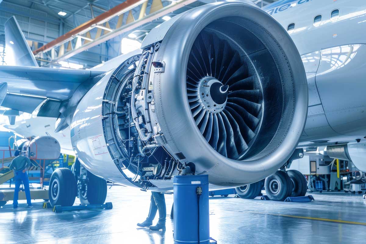 Werkzeugprüfung an einer Flugzeugturbine